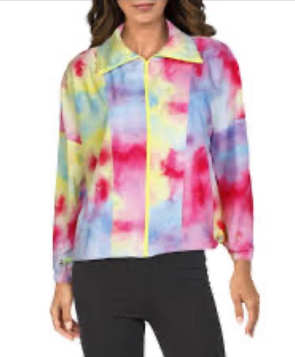 Terez Watercolor Allover Printed Zip Front Wind Jacket - S